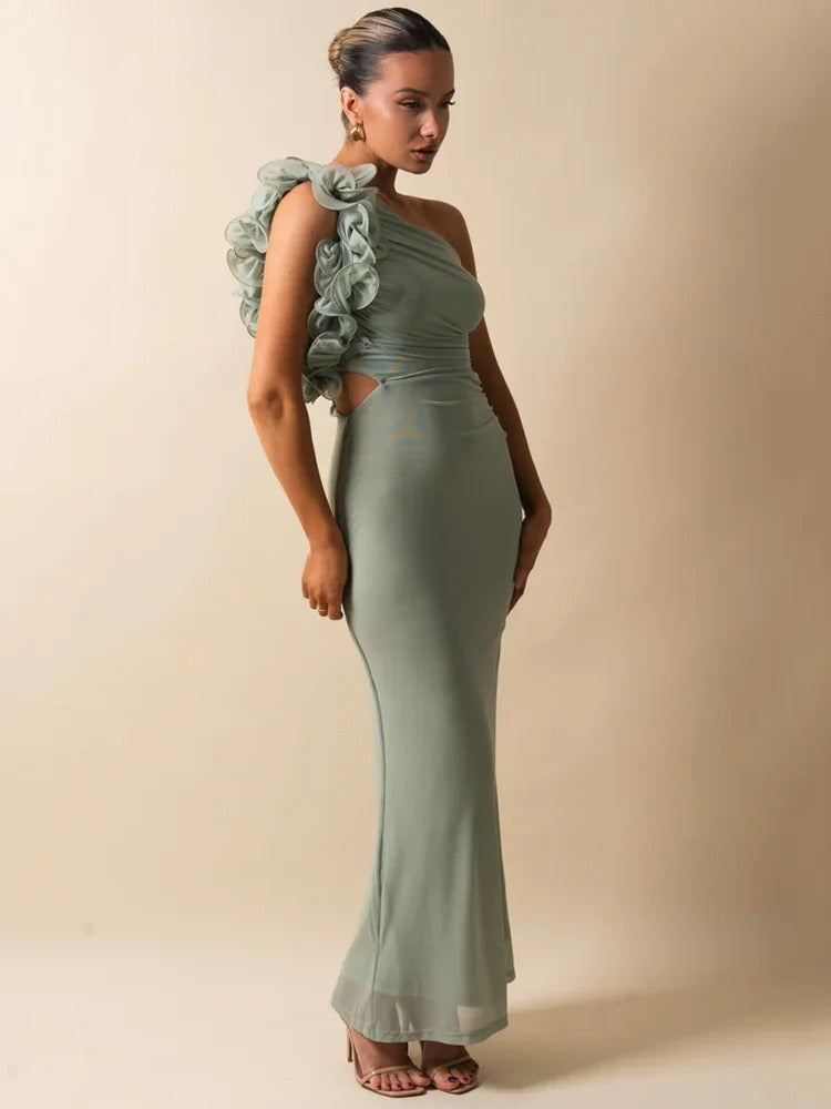 Frosted Floral Off Shoulder Maxi Dress