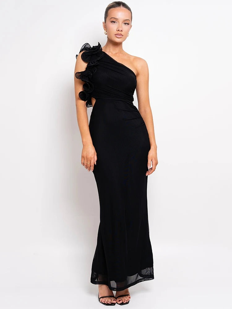 Frosted Floral Off Shoulder Maxi Dress
