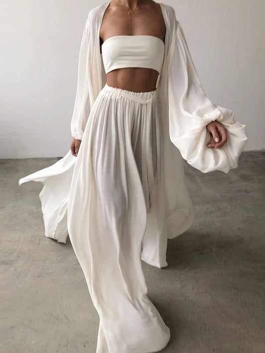 Elara Drift Set - Strapless Sleepwear with Cardigan & Pants