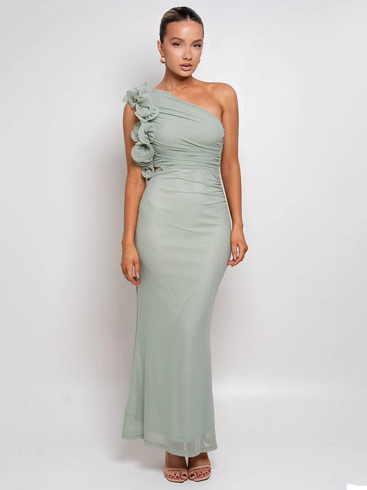 Frosted Floral Off Shoulder Maxi Dress