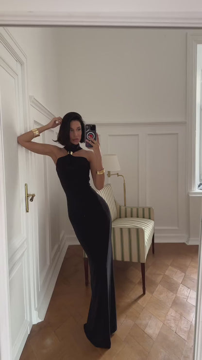 Zariné Sculpted Halter Maxi Dress